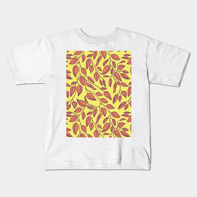 Minimalist Leaf Line Art Illustration as a Seamless Surface Pattern Design Kids T-Shirt by zarya_kiqo